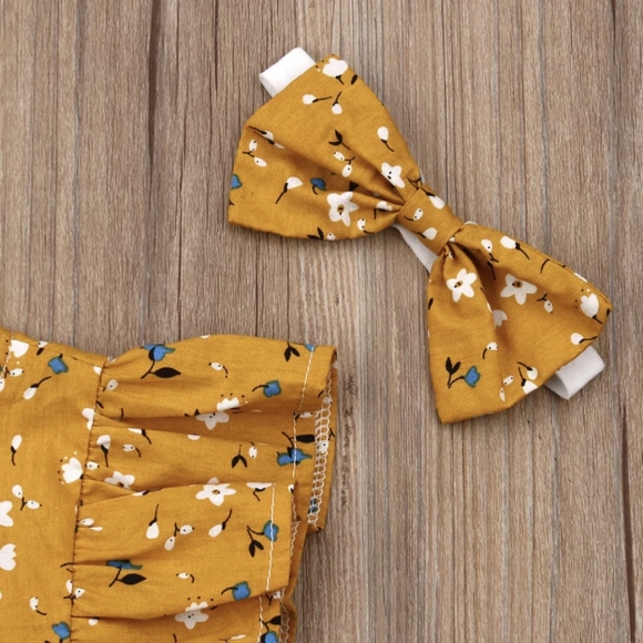 Fall  Thanksgiving Dress Jumpsuit Floral Girl Outfit Clothes romper mustard - Picture 4 of 4